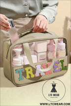 Parchment travel letter print clear pvc makeup bag - parchment / one size / 100% pu - makeup bags