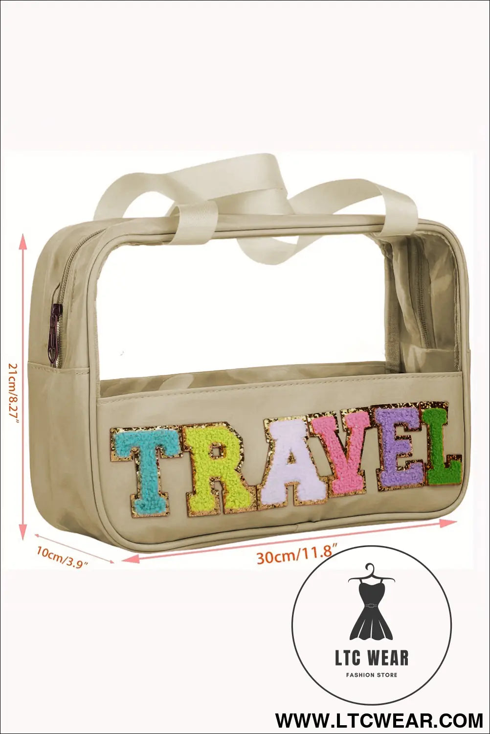Parchment travel letter print clear pvc makeup bag - parchment / one size / 100% pu - makeup bags