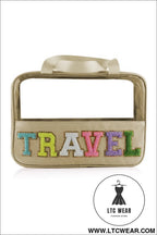 Parchment travel letter print clear pvc makeup bag - parchment / one size / 100% pu - makeup bags