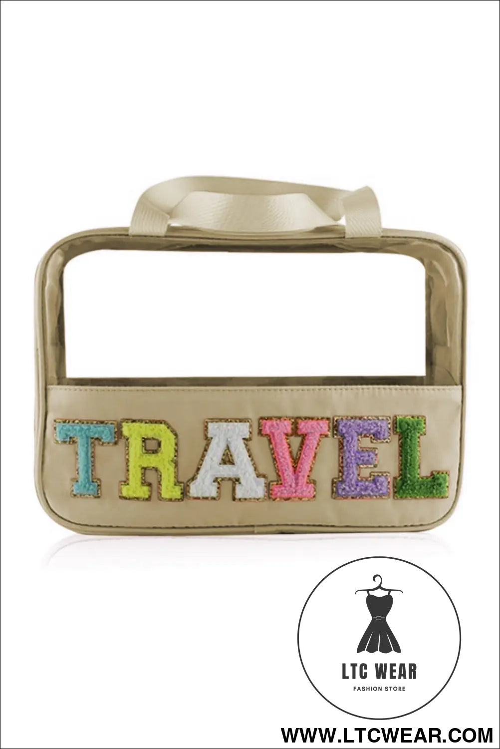 Parchment travel letter print clear pvc makeup bag - parchment / one size / 100% pu - makeup bags