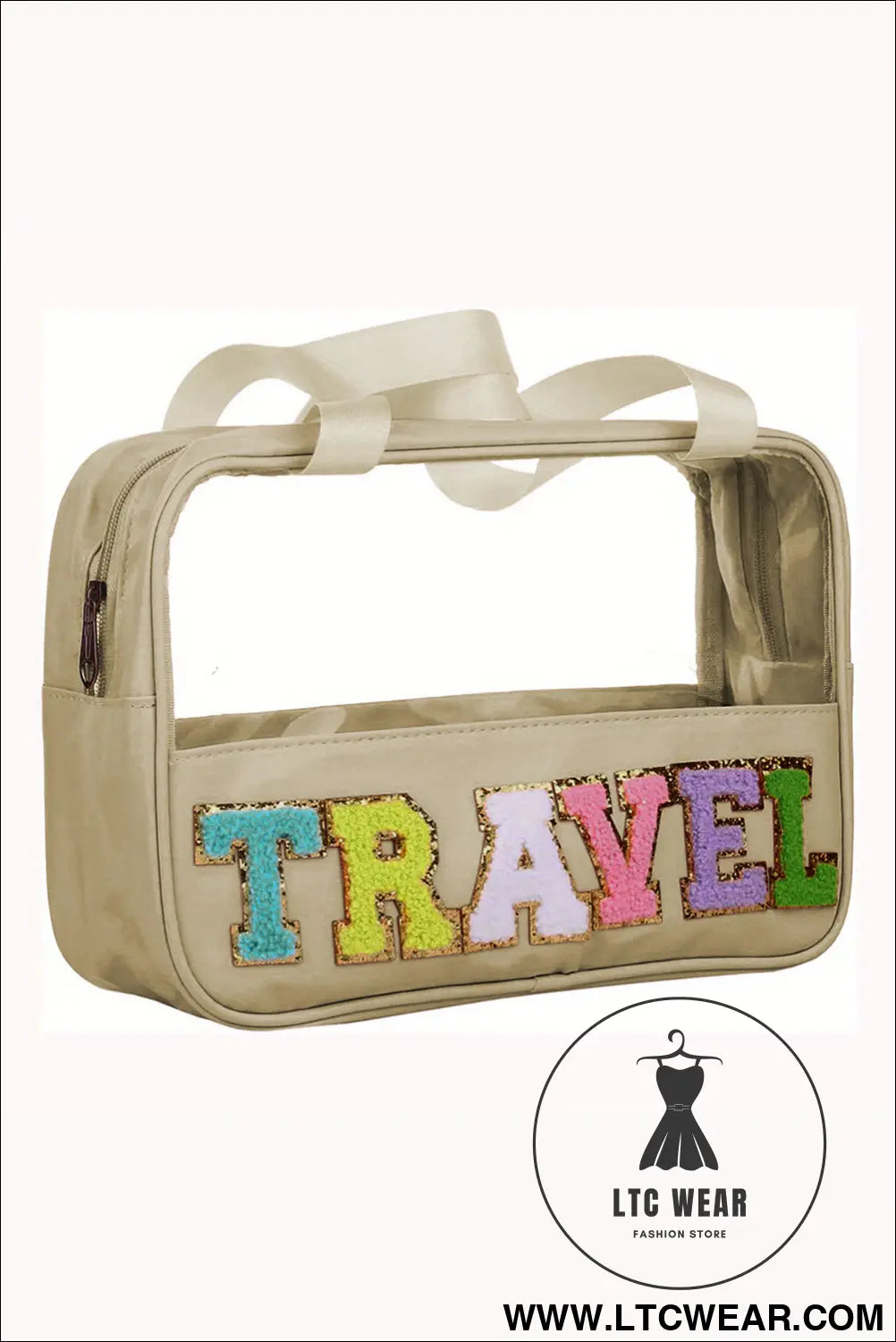 Parchment travel letter print clear pvc makeup bag - parchment / one size / 100% pu - makeup bags