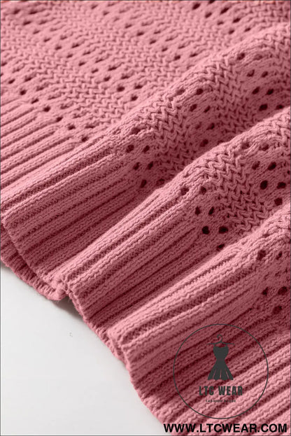 Peach Blossom Pointelle Knit Raglan Sleeve Hooded Sweater - L.T.C Wear Online Fashion Store