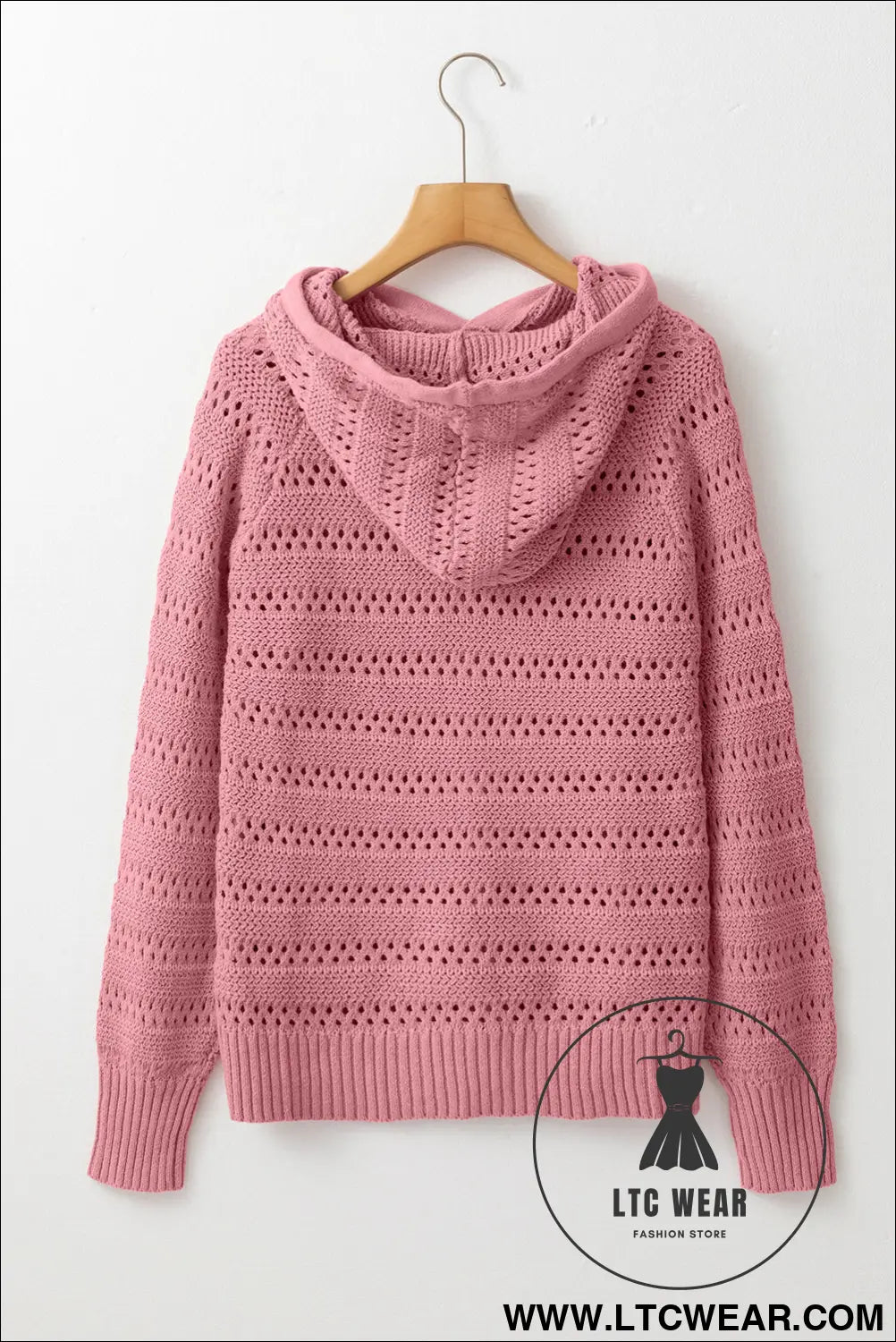 Peach Blossom Pointelle Knit Raglan Sleeve Hooded Sweater - L.T.C Wear Online Fashion Store