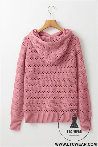 Peach Blossom Pointelle Knit Raglan Sleeve Hooded Sweater - L.T.C Wear Online Fashion Store