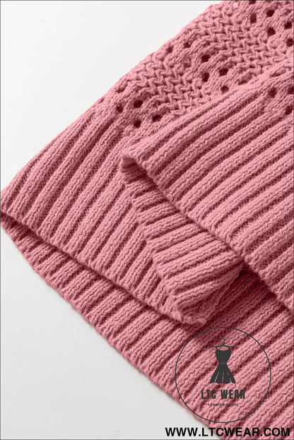 Peach Blossom Pointelle Knit Raglan Sleeve Hooded Sweater - L.T.C Wear Online Fashion Store