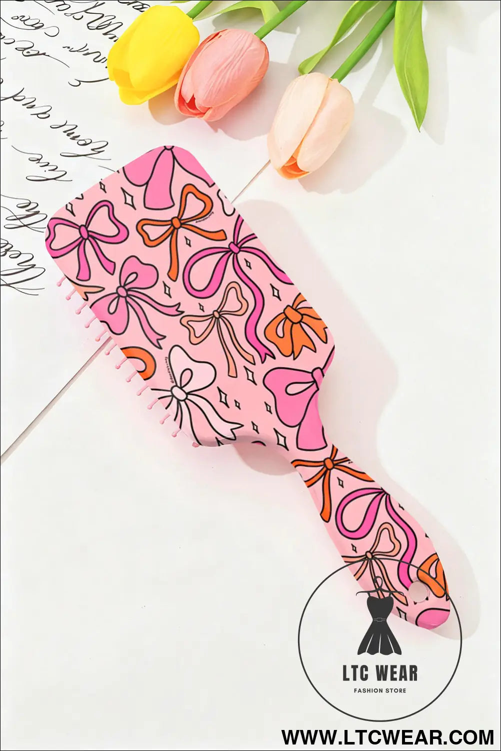 Peach blossom starry ribbon bow print air cushion comb - peach blossom / one size / 100% pmma - beauty