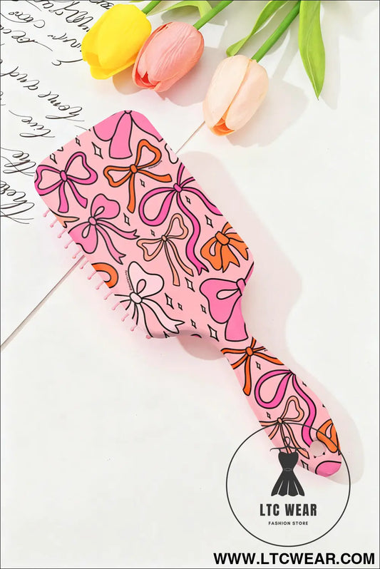 Peach blossom starry ribbon bow print air cushion comb - peach blossom / one size / 100% pmma - beauty