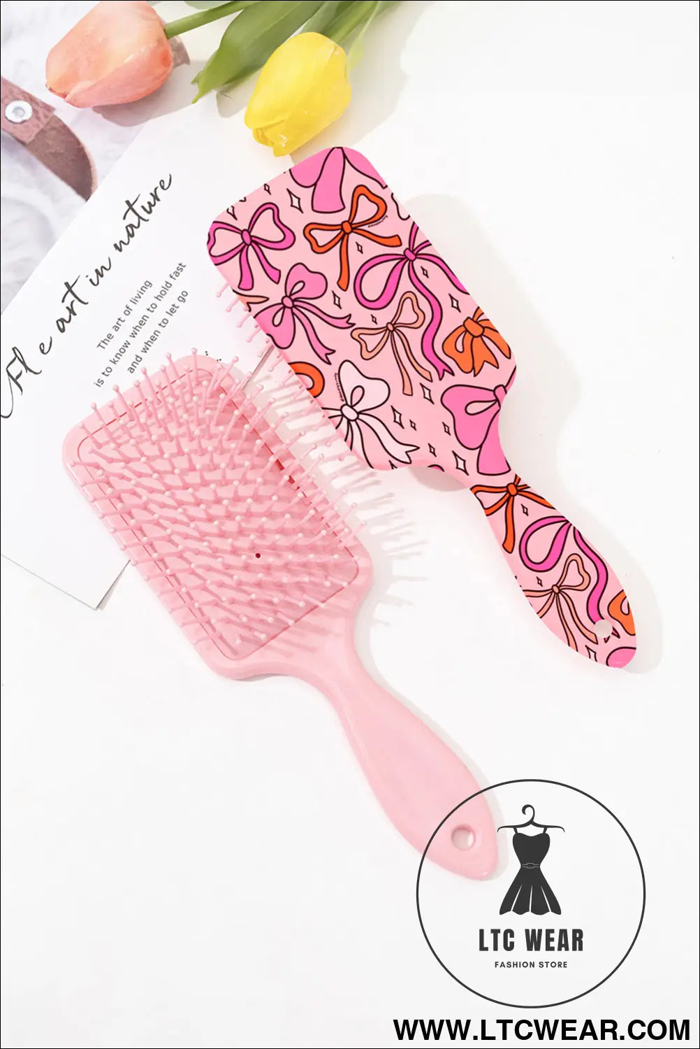 Peach blossom starry ribbon bow print air cushion comb - peach blossom / one size / 100% pmma - beauty