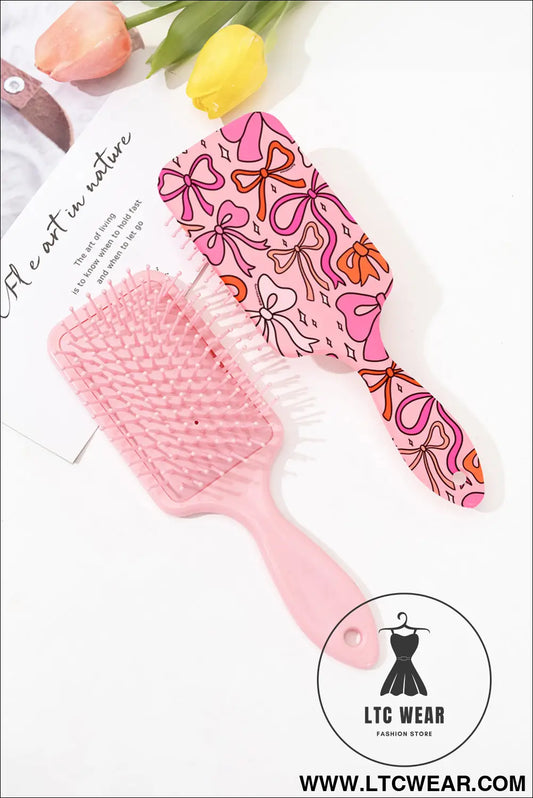 Peach blossom starry ribbon bow print air cushion comb - peach blossom / one size / 100% pmma - beauty