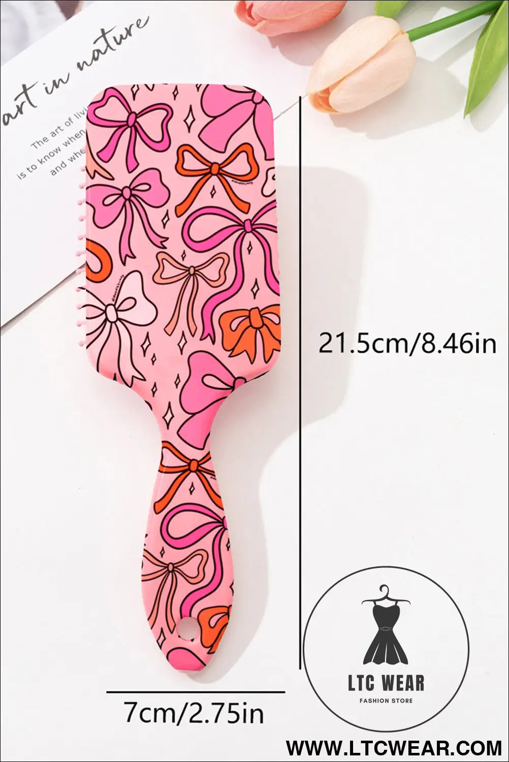 Peach blossom starry ribbon bow print air cushion comb - peach blossom / one size / 100% pmma - beauty