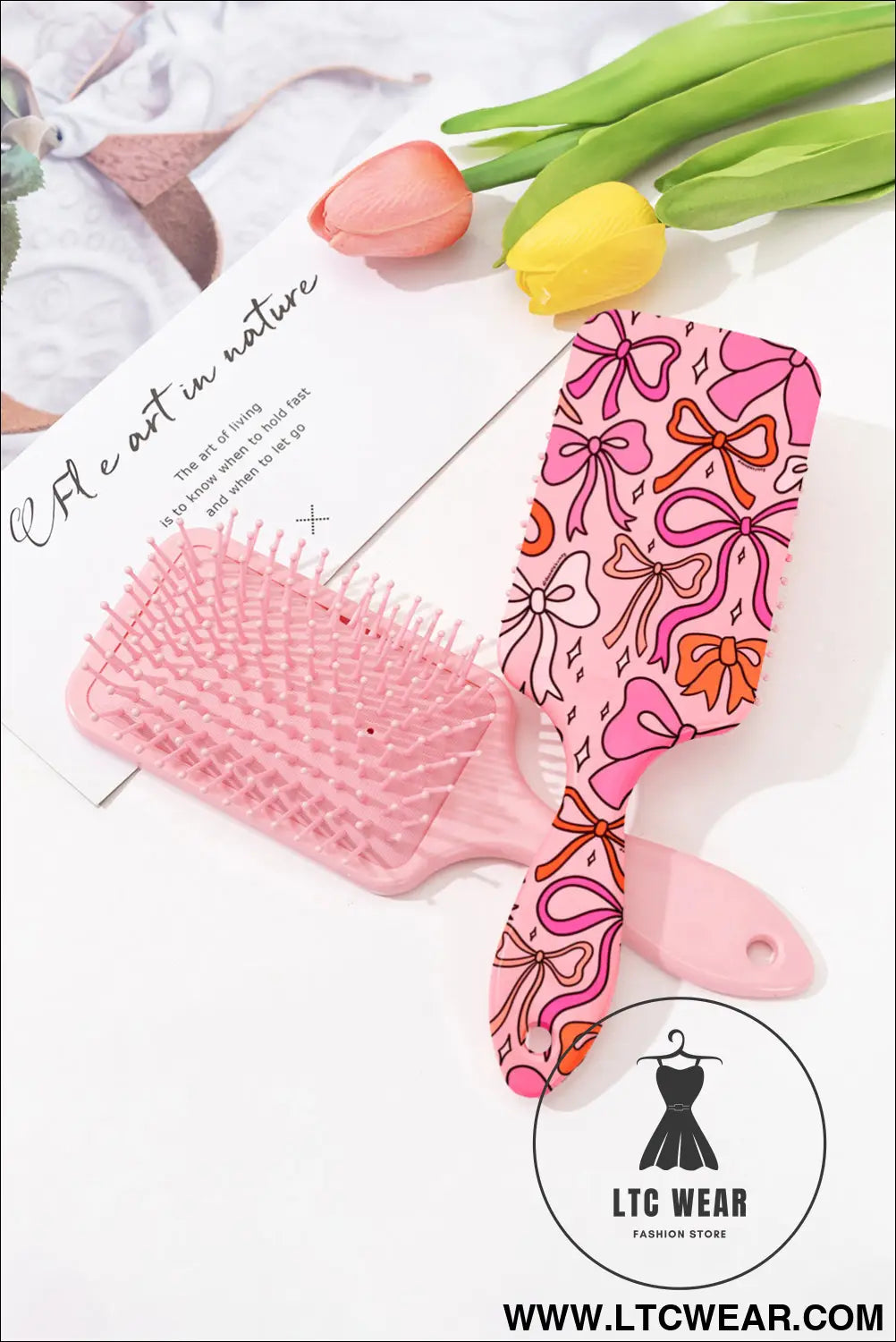 Peach blossom starry ribbon bow print air cushion comb - peach blossom / one size / 100% pmma - beauty