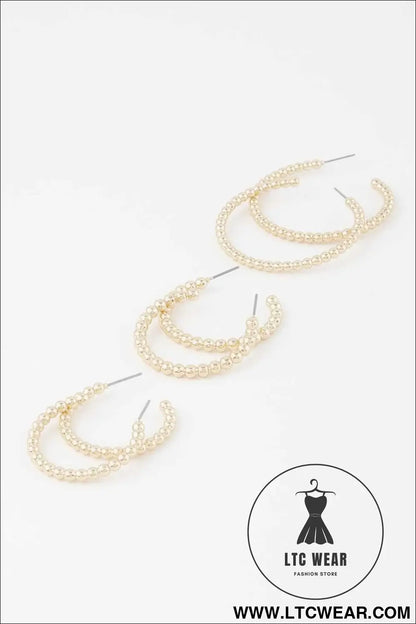 Pearl Bead Open Hoop Earrings Set