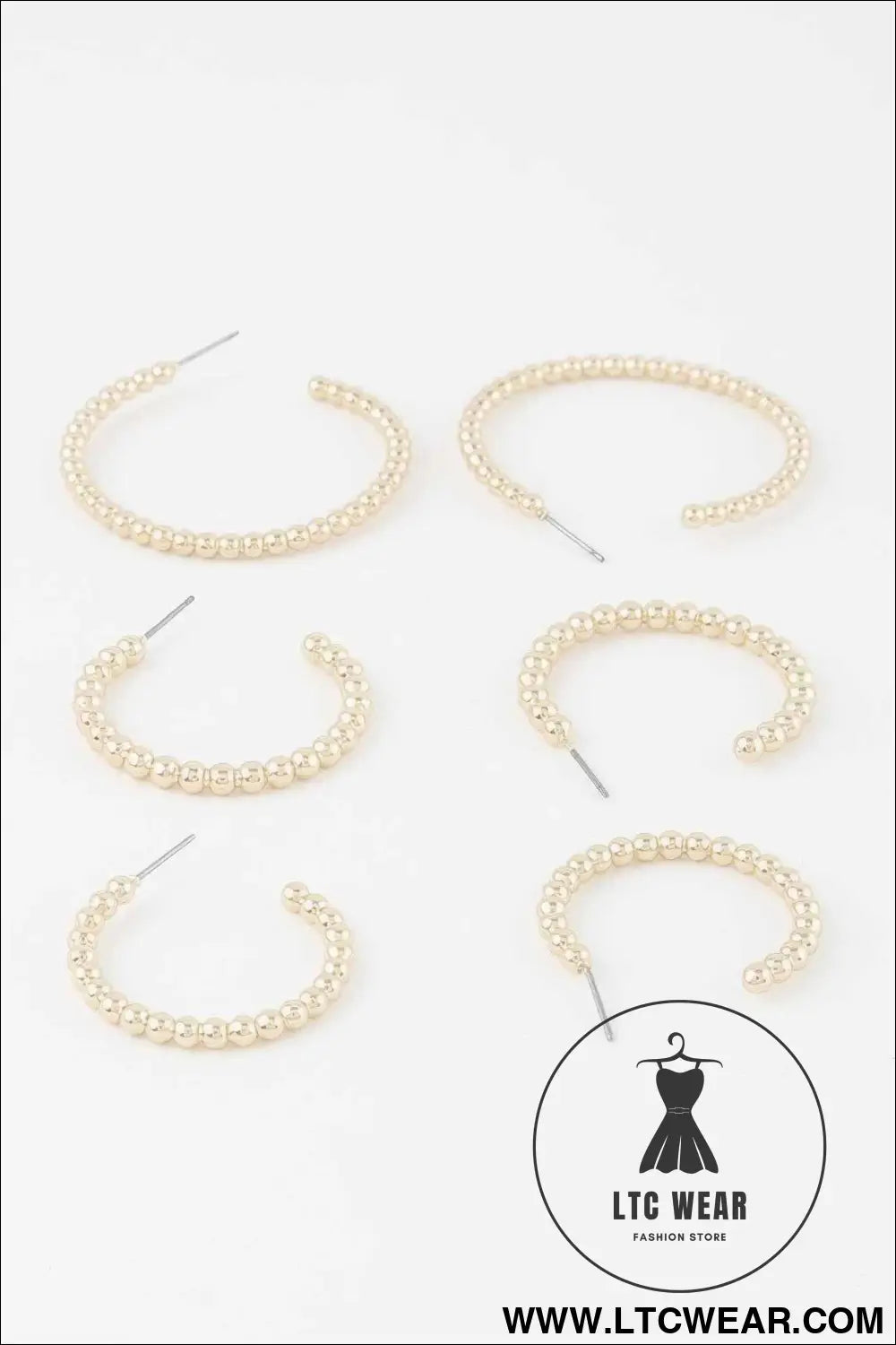 Pearl Bead Open Hoop Earrings Set