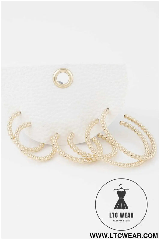 Pearl Bead Open Hoop Earrings Set