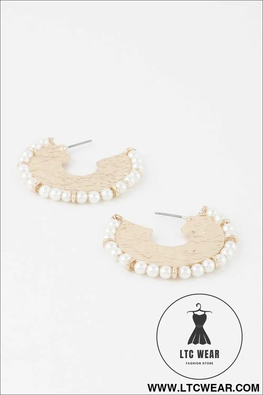 Pearl Hammered Hoop Earrings