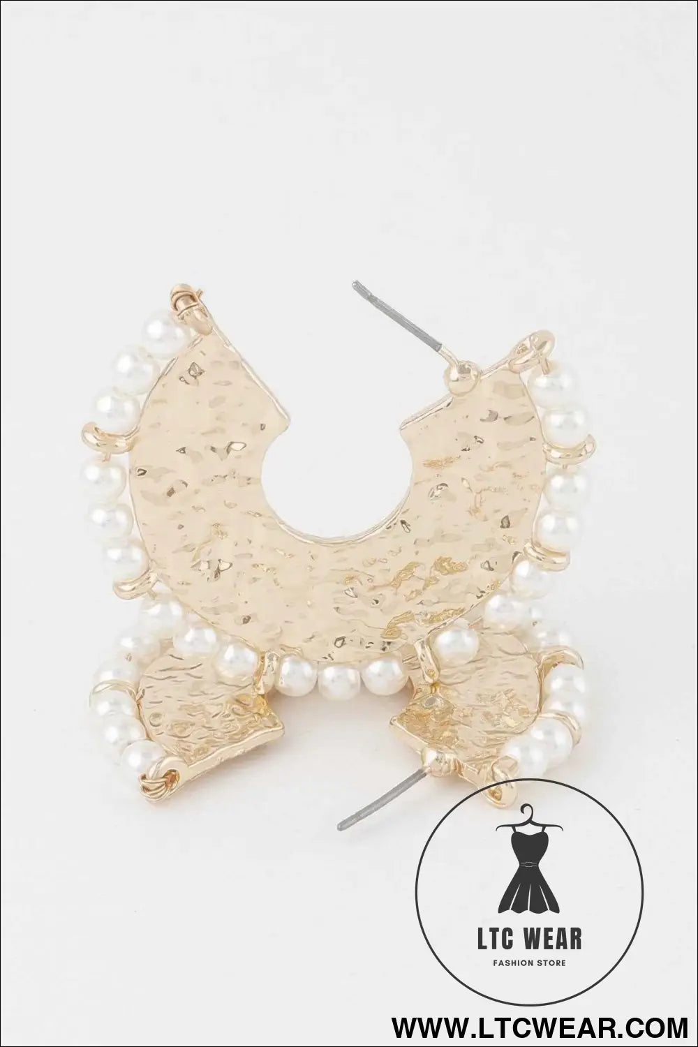 Pearl Hammered Hoop Earrings