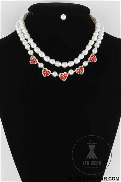 Pearled Heart Charms Necklace