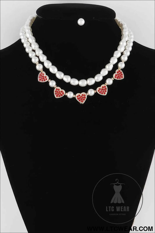 Pearled Heart Charms Necklace