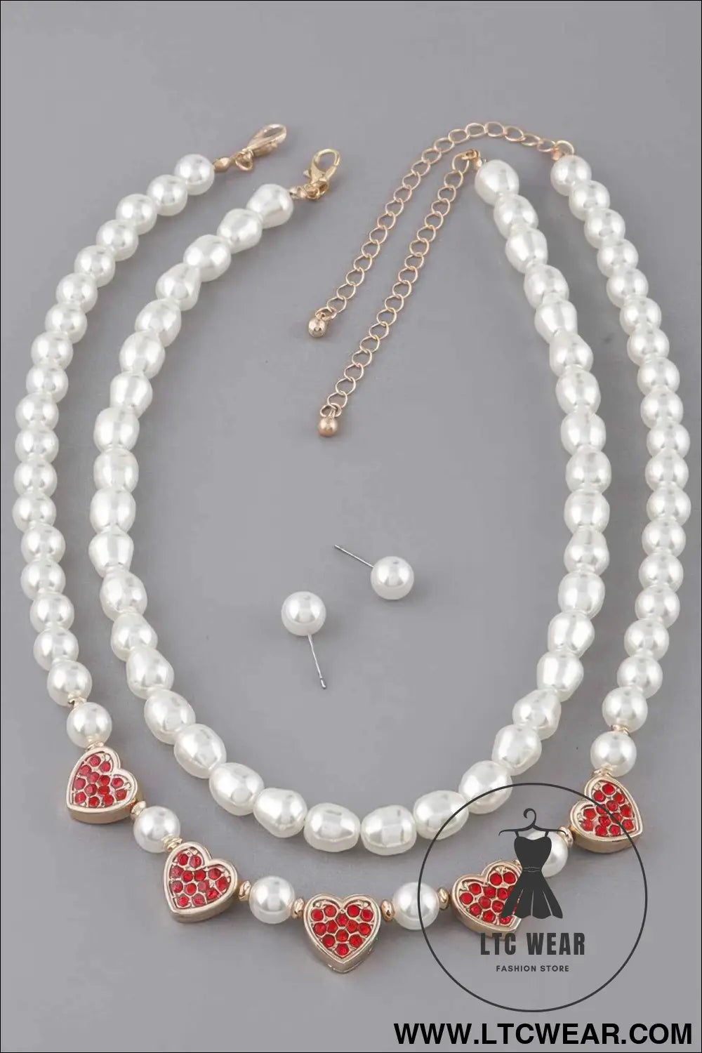 Pearled Heart Charms Necklace