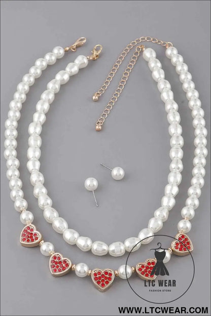 Pearled Heart Charms Necklace