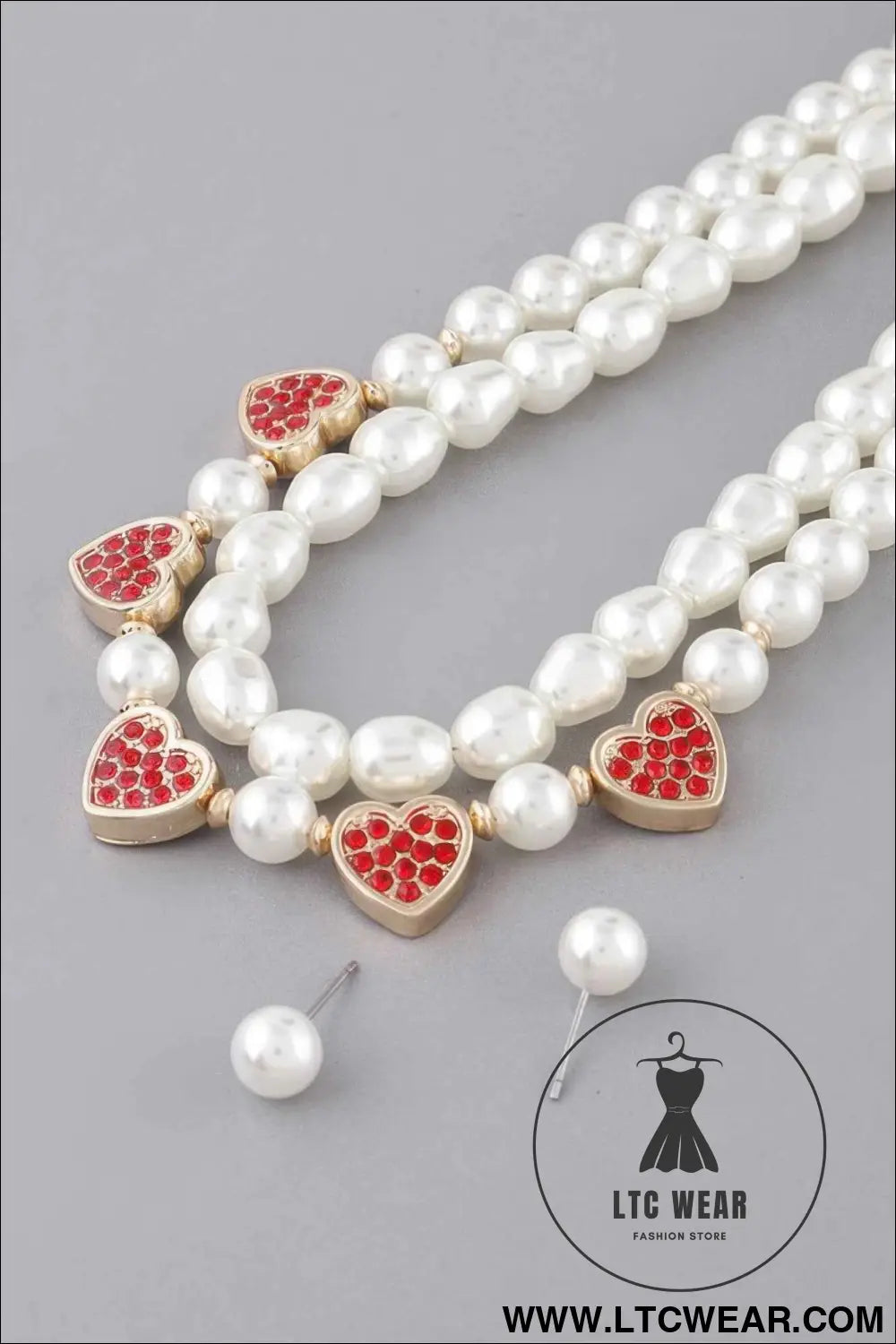 Pearled Heart Charms Necklace