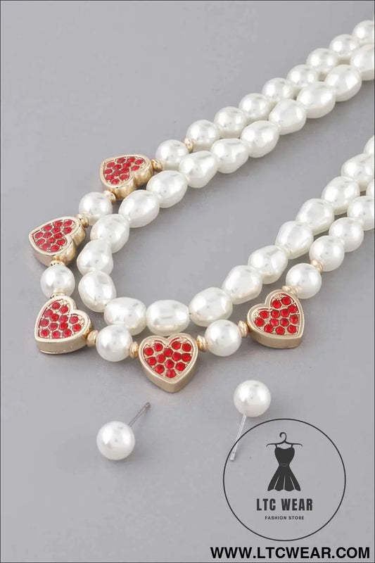 Pearled Heart Charms Necklace