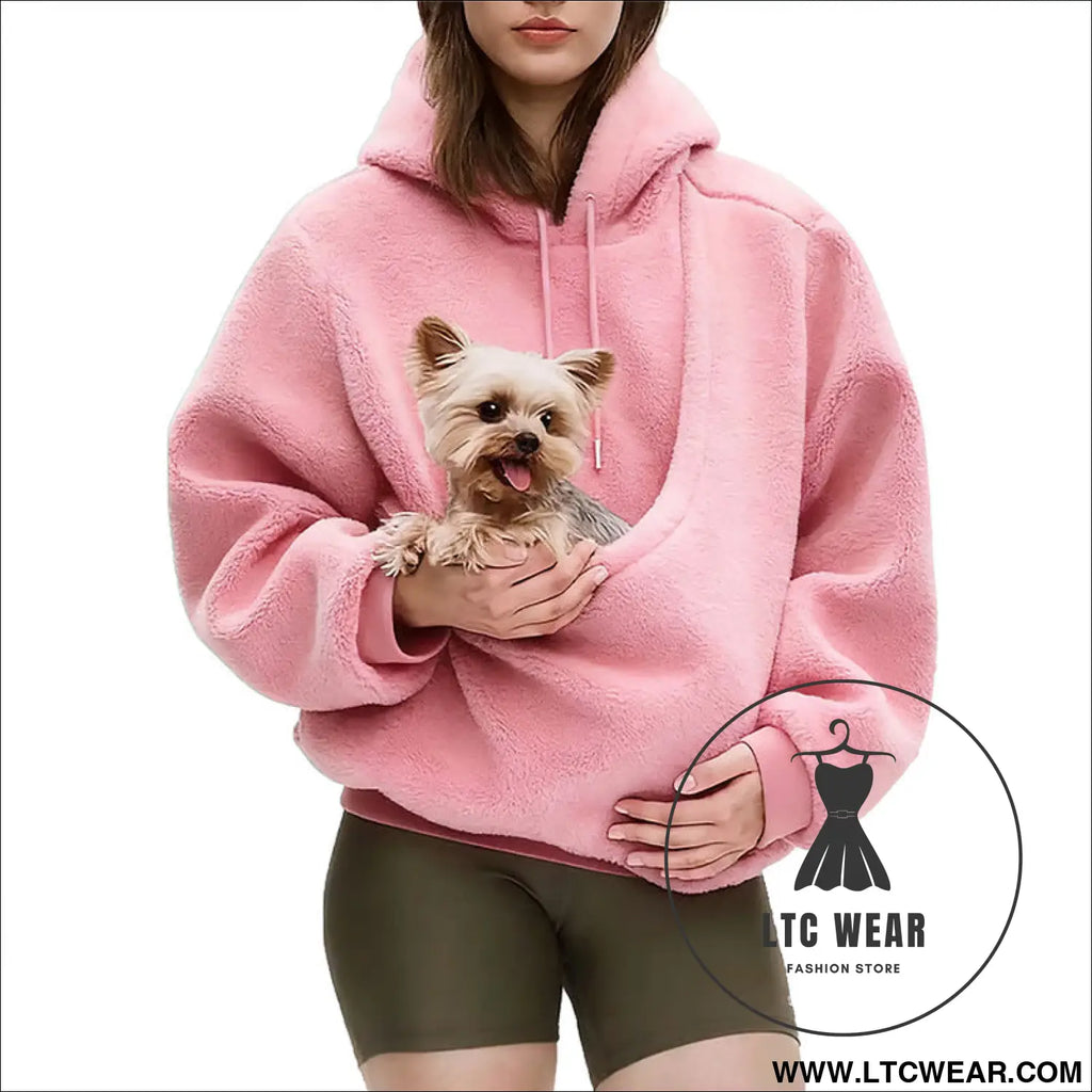Pet carrier hoodie hands-free dog & cat carry bag unisex sweatshirt for small pets - pink / s