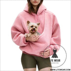 Pet carrier hoodie hands-free dog & cat carry bag unisex sweatshirt for small pets - pink / s