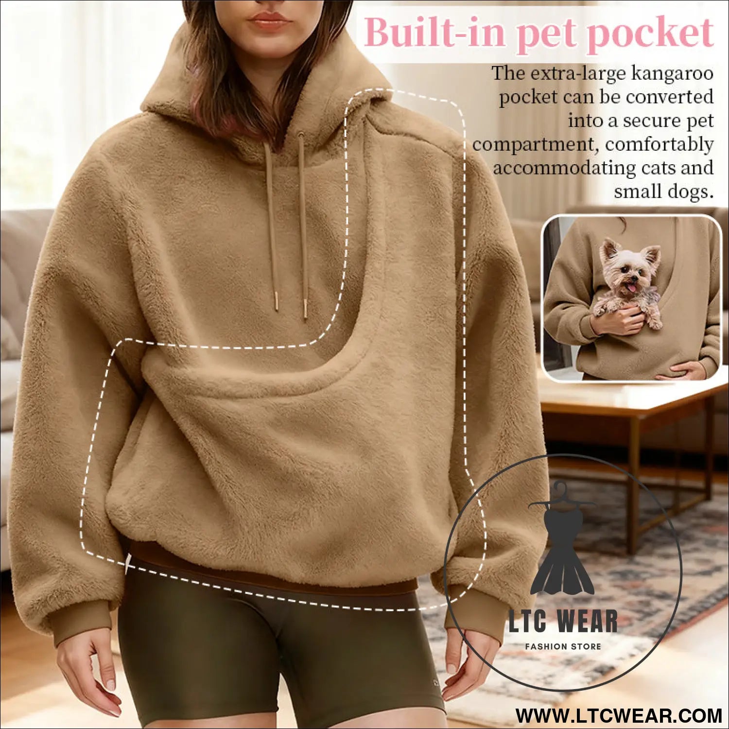 Pet carrier hoodie hands-free dog & cat carry bag unisex sweatshirt for small pets