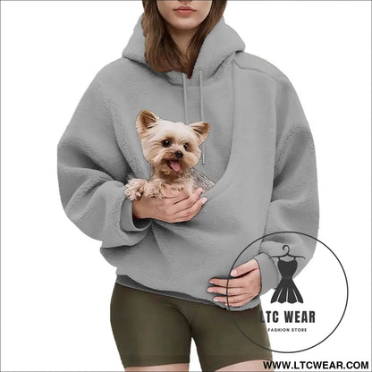 Pet carrier hoodie hands-free dog & cat carry bag unisex sweatshirt for small pets - gray / s