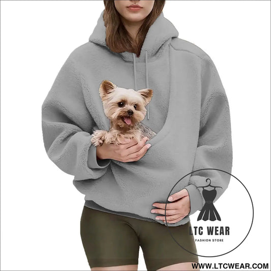 Pet carrier hoodie hands-free dog & cat carry bag unisex sweatshirt for small pets - gray / s