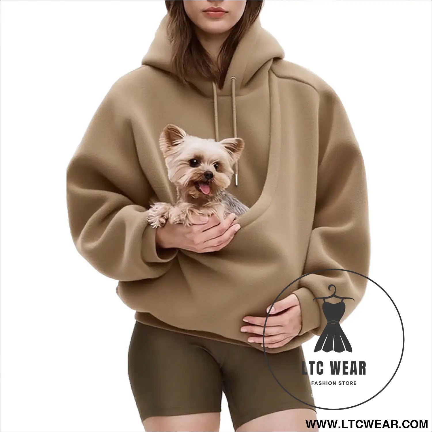 Pet carrier hoodie hands-free dog & cat carry bag unisex sweatshirt for small pets - khaki / s