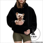 Pet carrier hoodie hands-free dog & cat carry bag unisex sweatshirt for small pets - black / s