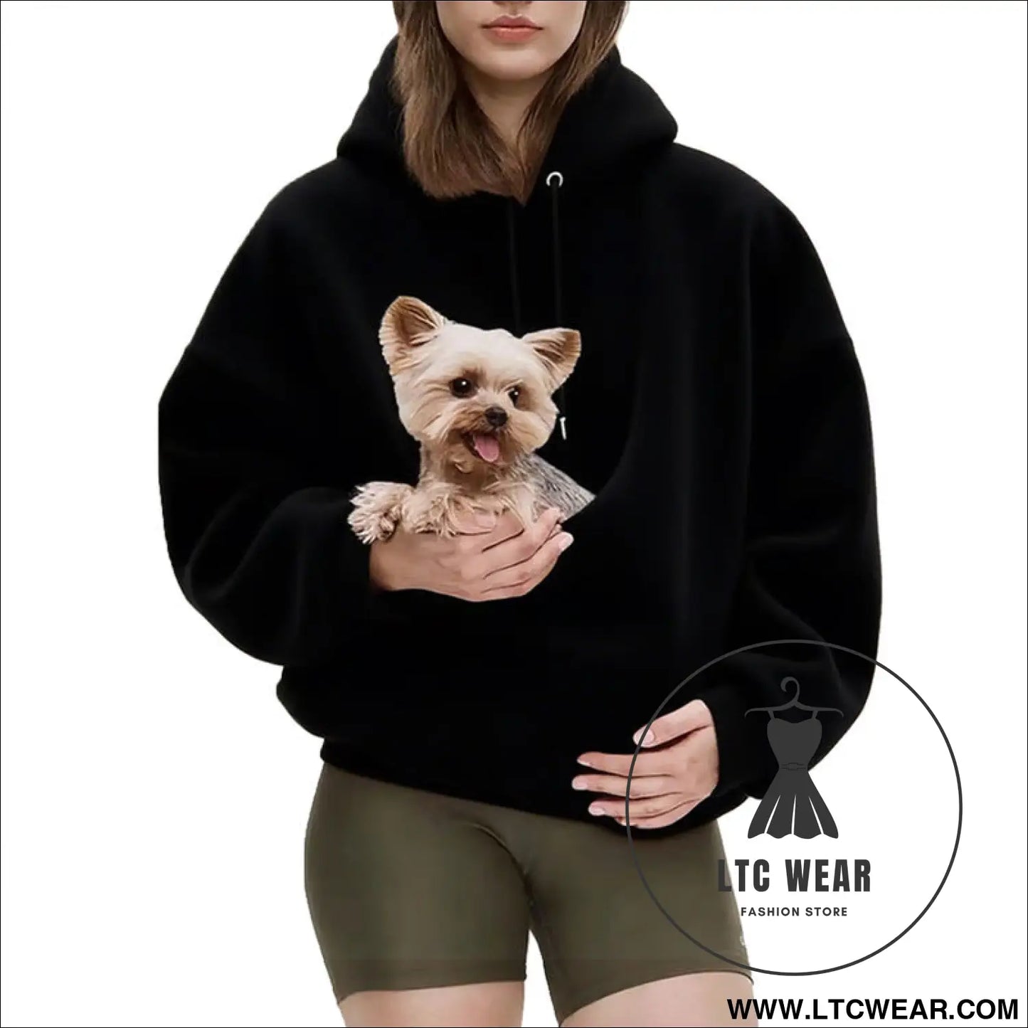 Pet carrier hoodie hands-free dog & cat carry bag unisex sweatshirt for small pets - black / s