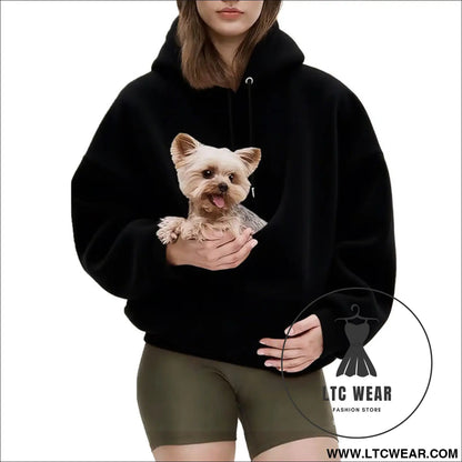Pet carrier hoodie hands-free dog & cat carry bag unisex sweatshirt for small pets - black / s