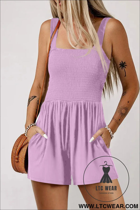 Phalaenopsis Casual Pocketed Smocked Sleeveless Romper