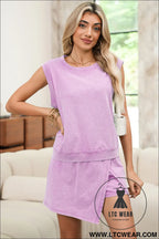 Phalaenopsis mineral wash sleeveless top and split skort set - short sets