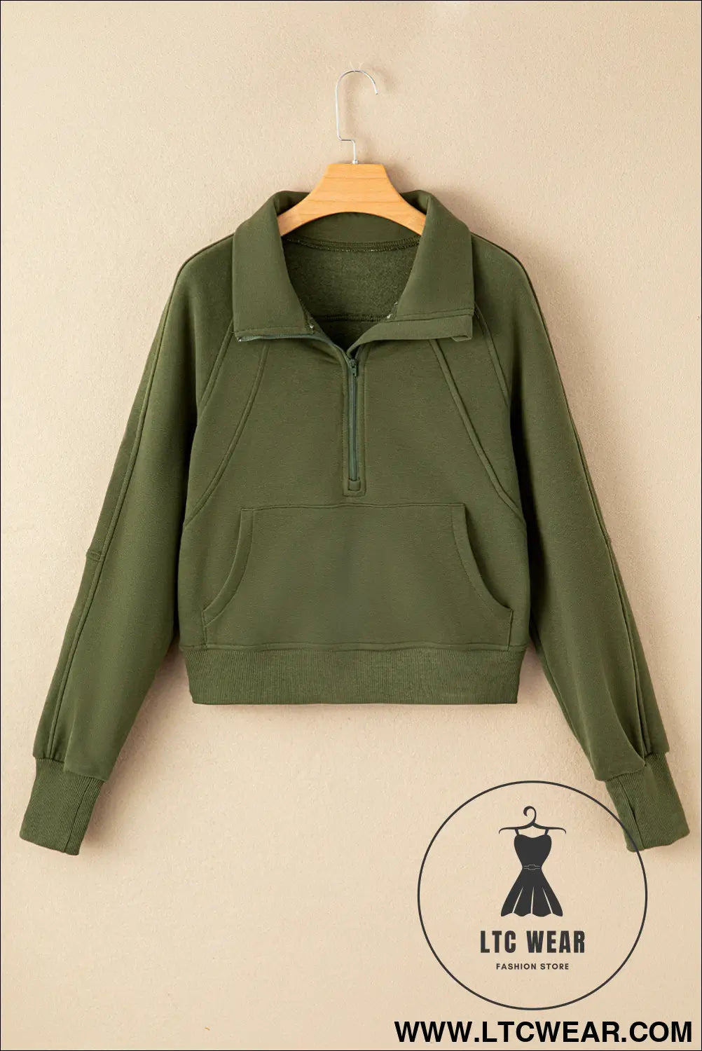 Phalaenopsis Zip Up Stand Collar Ribbed Thumbhole Sleeve Sweatshirt - L.T.C Wear Online Fashion Store