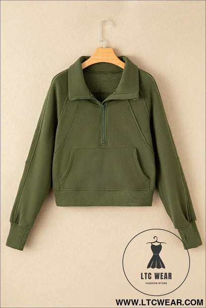 Phalaenopsis Zip Up Stand Collar Ribbed Thumbhole Sleeve Sweatshirt - L.T.C Wear Online Fashion Store