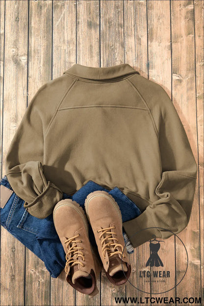 Phalaenopsis Zip Up Stand Collar Ribbed Thumbhole Sleeve Sweatshirt - L.T.C Wear Online Fashion Store