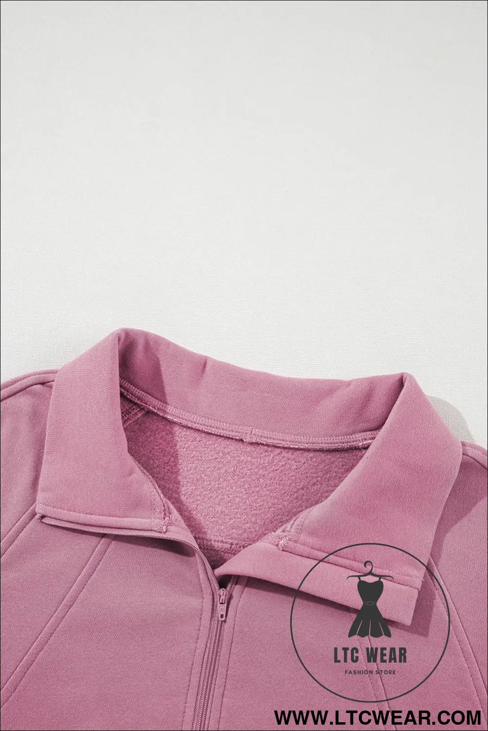 Phalaenopsis Zip Up Stand Collar Ribbed Thumbhole Sleeve Sweatshirt - L.T.C Wear Online Fashion Store