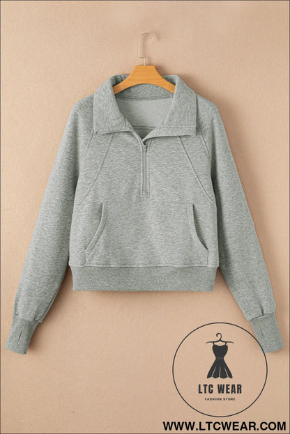 Phalaenopsis Zip Up Stand Collar Ribbed Thumbhole Sleeve Sweatshirt - L.T.C Wear Online Fashion Store