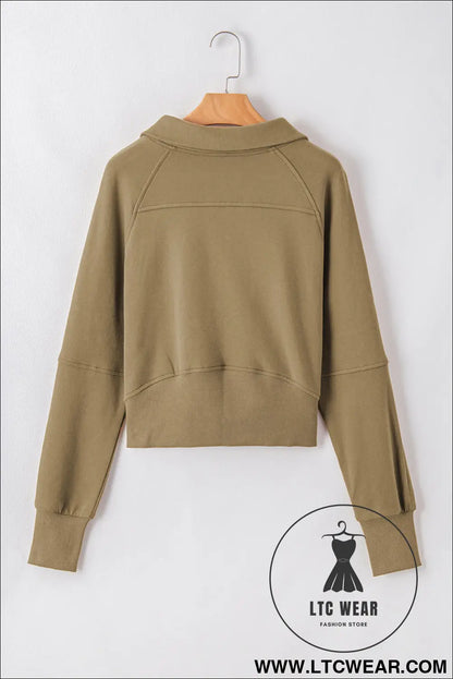 Phalaenopsis Zip Up Stand Collar Ribbed Thumbhole Sleeve Sweatshirt - L.T.C Wear Online Fashion Store