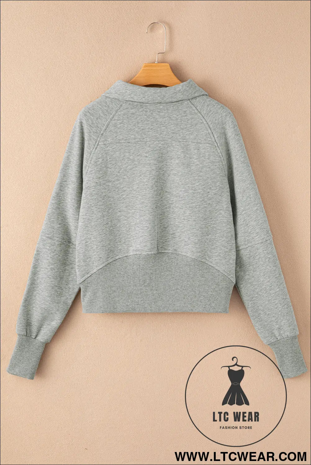 Phalaenopsis Zip Up Stand Collar Ribbed Thumbhole Sleeve Sweatshirt - L.T.C Wear Online Fashion Store