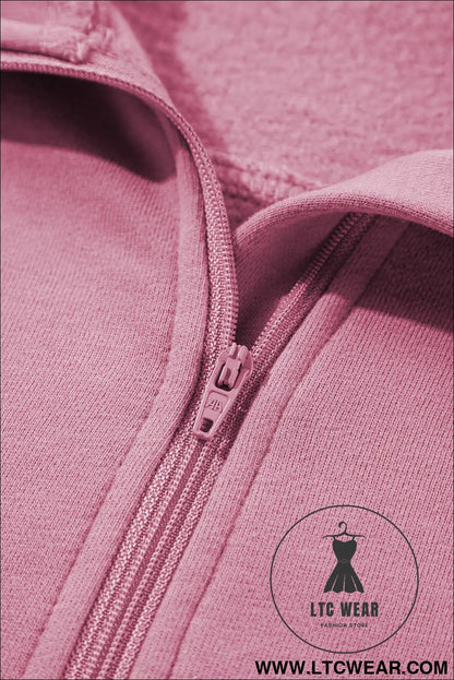 Phalaenopsis Zip Up Stand Collar Ribbed Thumbhole Sleeve Sweatshirt - L.T.C Wear Online Fashion Store