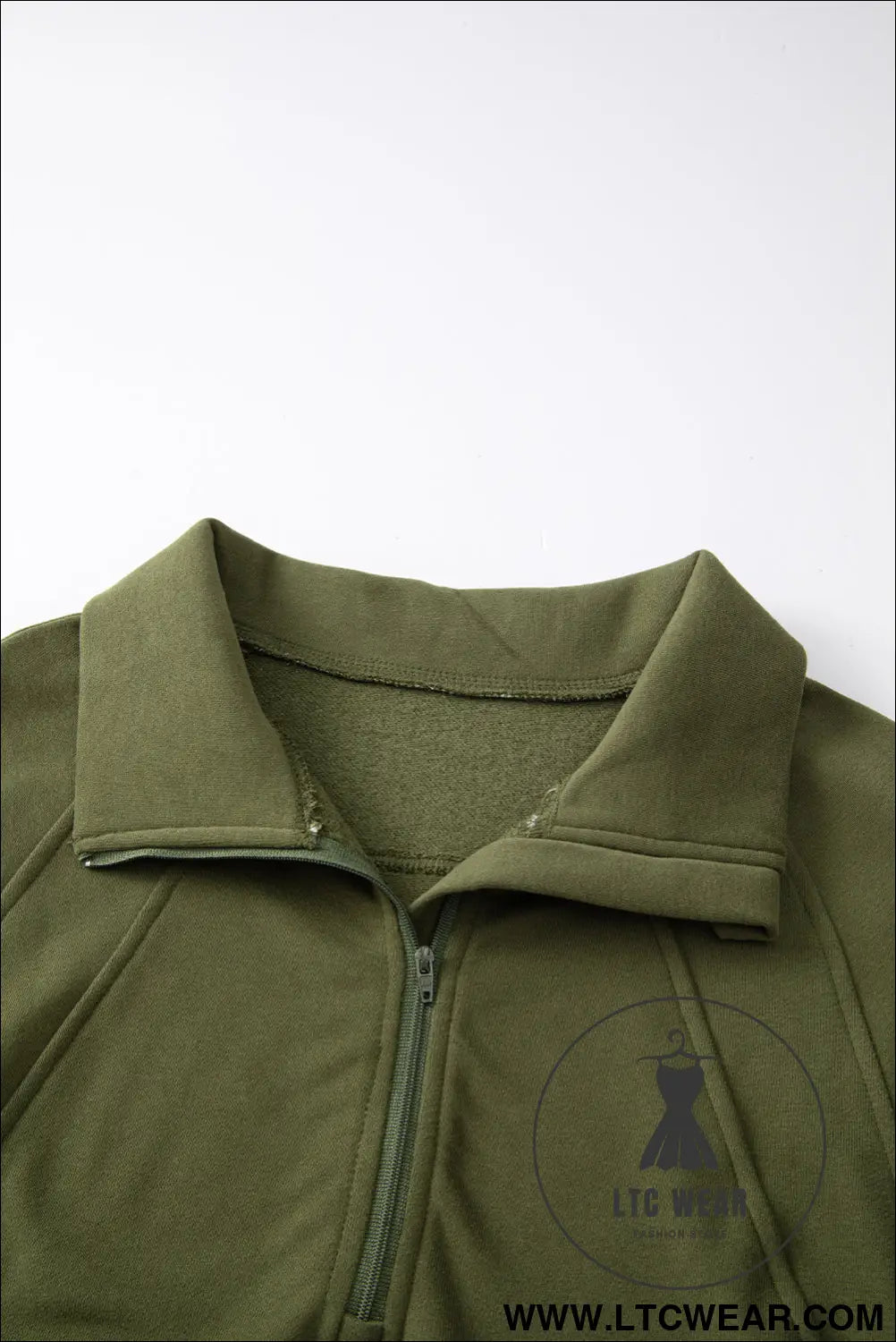 Phalaenopsis Zip Up Stand Collar Ribbed Thumbhole Sleeve Sweatshirt - L.T.C Wear Online Fashion Store