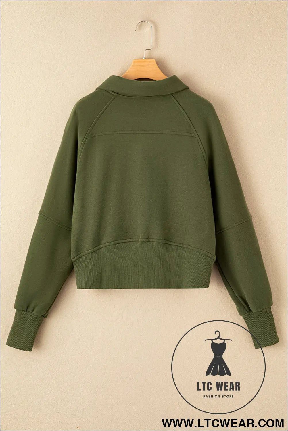 Phalaenopsis Zip Up Stand Collar Ribbed Thumbhole Sleeve Sweatshirt - L.T.C Wear Online Fashion Store