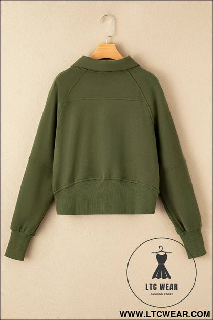Phalaenopsis Zip Up Stand Collar Ribbed Thumbhole Sleeve Sweatshirt - L.T.C Wear Online Fashion Store