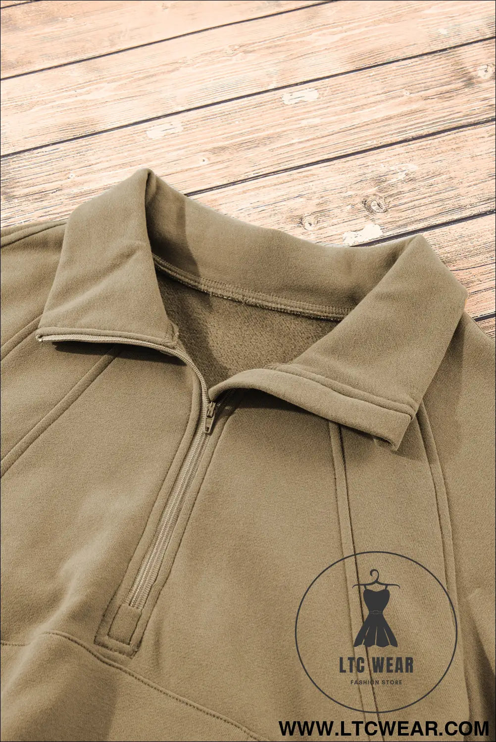 Phalaenopsis Zip Up Stand Collar Ribbed Thumbhole Sleeve Sweatshirt - L.T.C Wear Online Fashion Store