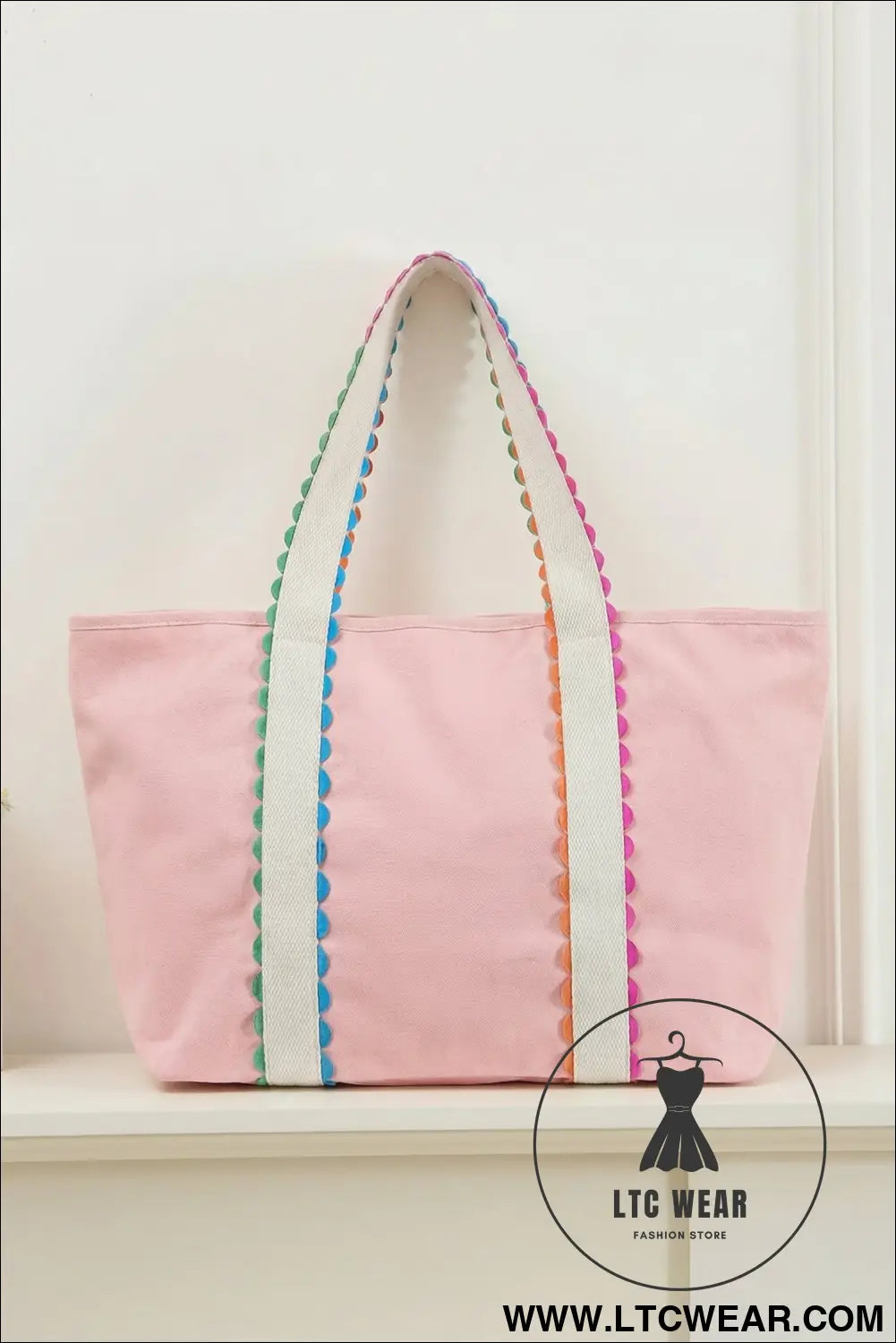 Pink colorful ricrac detail canvas tote bag - pink / one size / 100% polyester - shoulder bags